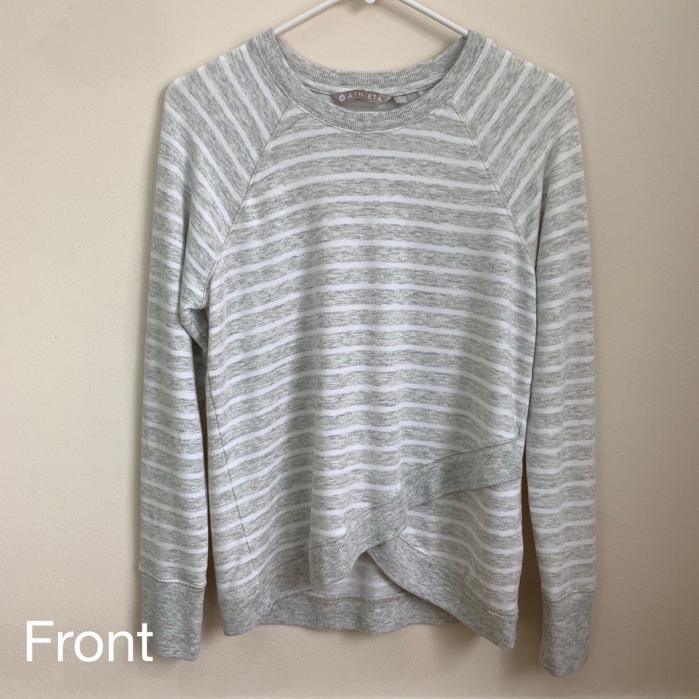 Athleta Small Stripe Criss Cross Sweatshirt Grey